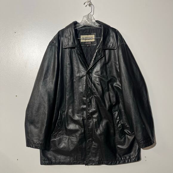 Vintage 90s M.Julian Wilson Leather Black Quilted Lined Car Over Coat Mens XL - Picture 1 of 7